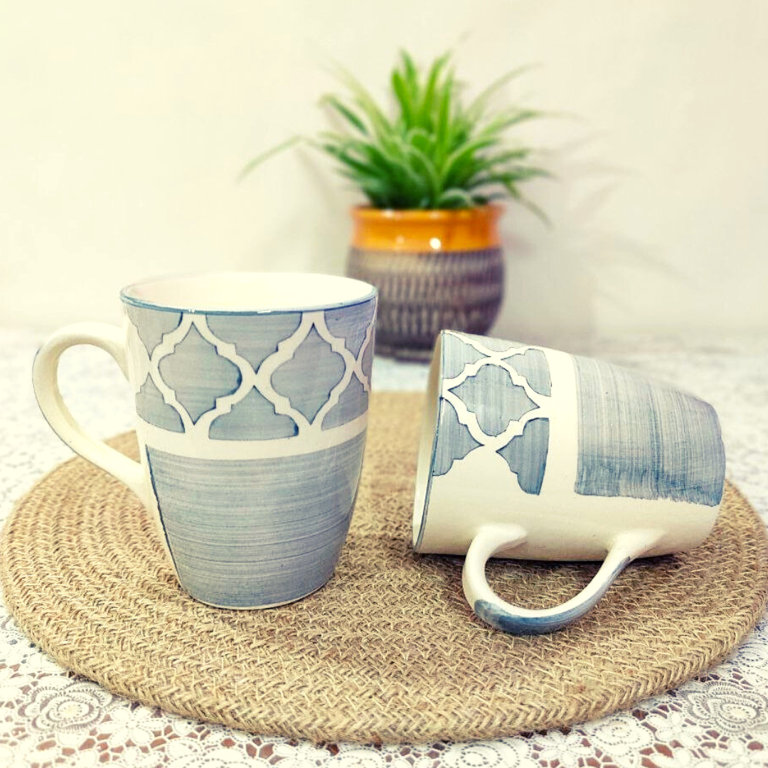 Homefrills ceramic Hand Crafted-Hand Painted Ceramic Coffee Mug (Grey) Suitable for Coffee, Tea, Juice, Cappuccino, etc. (275ml)Set of 2